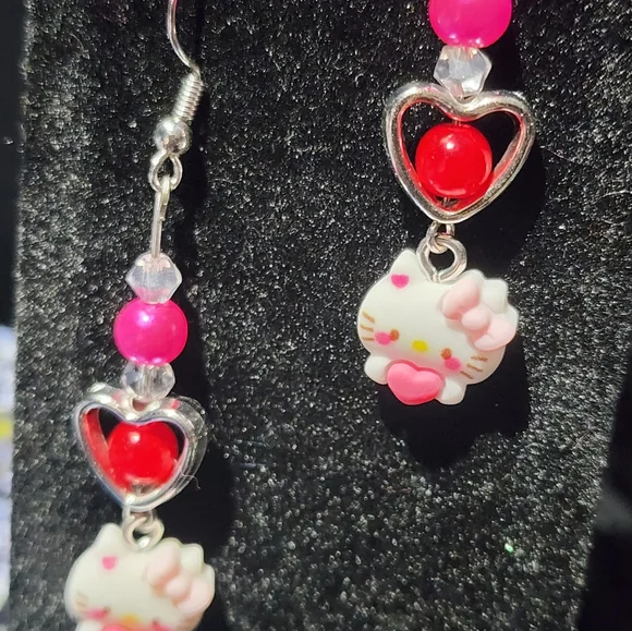 Kids Earrings With Hello Kitty Charms - Picture 2 of 4